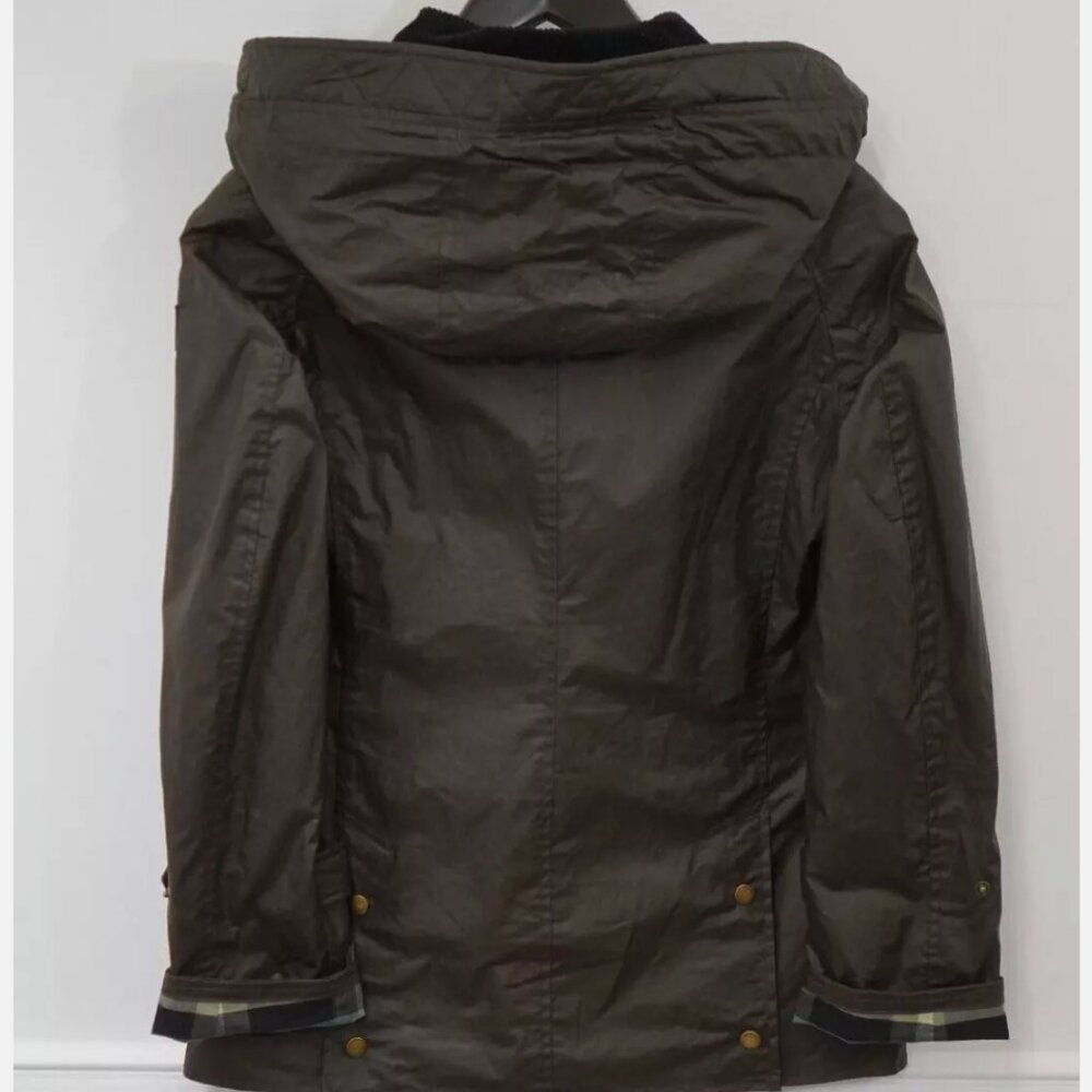 NEW Women Burberry Waxed Cotton Jacket Coat Dark Olive Hooded Balthorne US2/UK4 - Picture 3 of 3